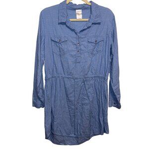 Serra Womens Blue Striped Long Sleeve Shirt Dress L Cotton